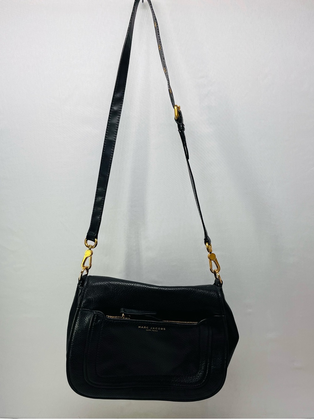 Marc Jacobs Black Pebbled Leather Empire City‎ Crossbody Bag with Gold Hardware